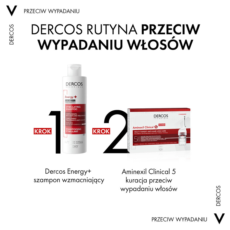 Vichy Dercos Aminexil Clinical 5, tratamiento anticaída para mujer, 6 ml x 21 ampollas