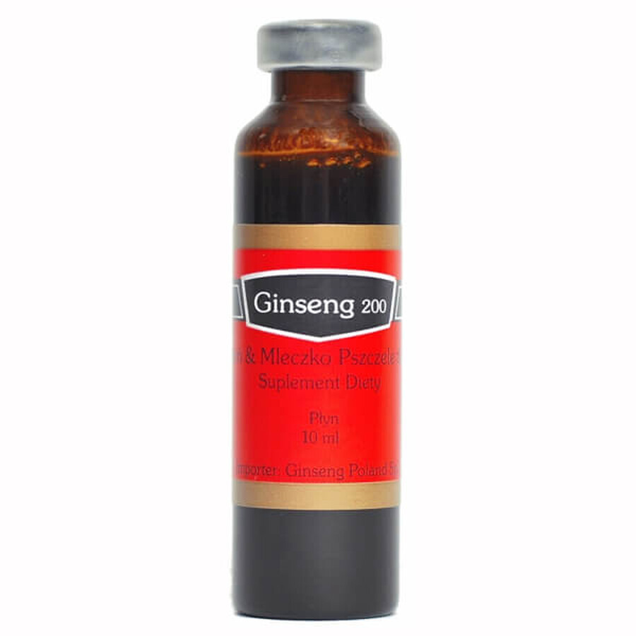 Ginseng 200, Ginseng, jalea real y miel, 10 viales de 10 ml