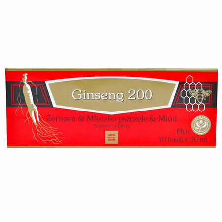 Ginseng 200, Ginseng, jalea real y miel, 10 viales de 10 ml