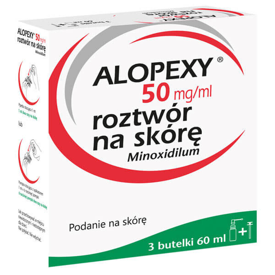 Alopexy 5 % (50 mg/ml) solución para aplicación cutánea, 3 x 60 ml