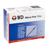 BD Micro-Fine Plus, jeringa de insulina, 1 ml, U-100, con aguja 29G, 0,33 x 12,7 mm, 100 unidades