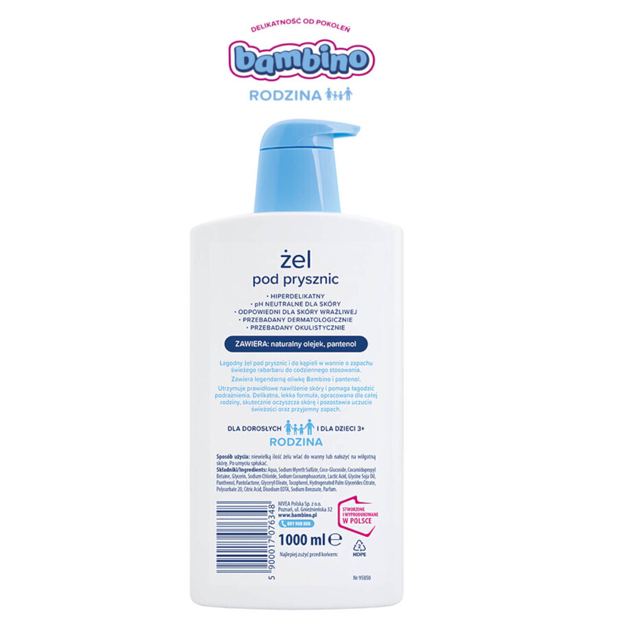 Bambino Family, gel douche et bain, hyper-délicat, parfum rhubarbe, 1000 ml