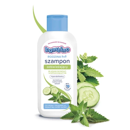 Bambino Family, champú refrescante para cabello normal y graso, hipersuave, a partir de 3 años, 400 ml