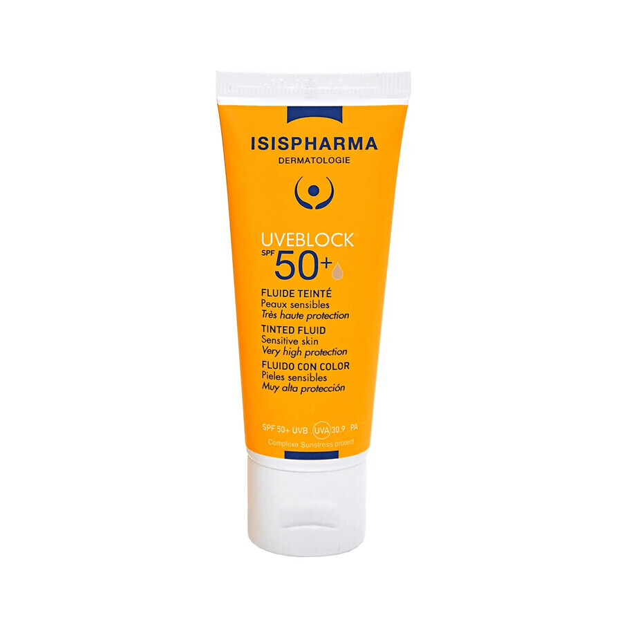 IsisPharma Uveblock, fluido protector colorante suave con filtro UVA/UVB, SPF 50+, 40 ml