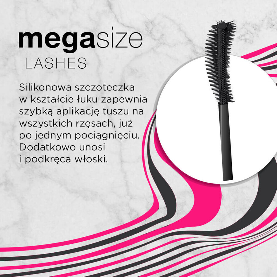 Eveline Cosmetics Mega Size Lashes, máscara, alargamiento y espesamiento, negro, 10 ml