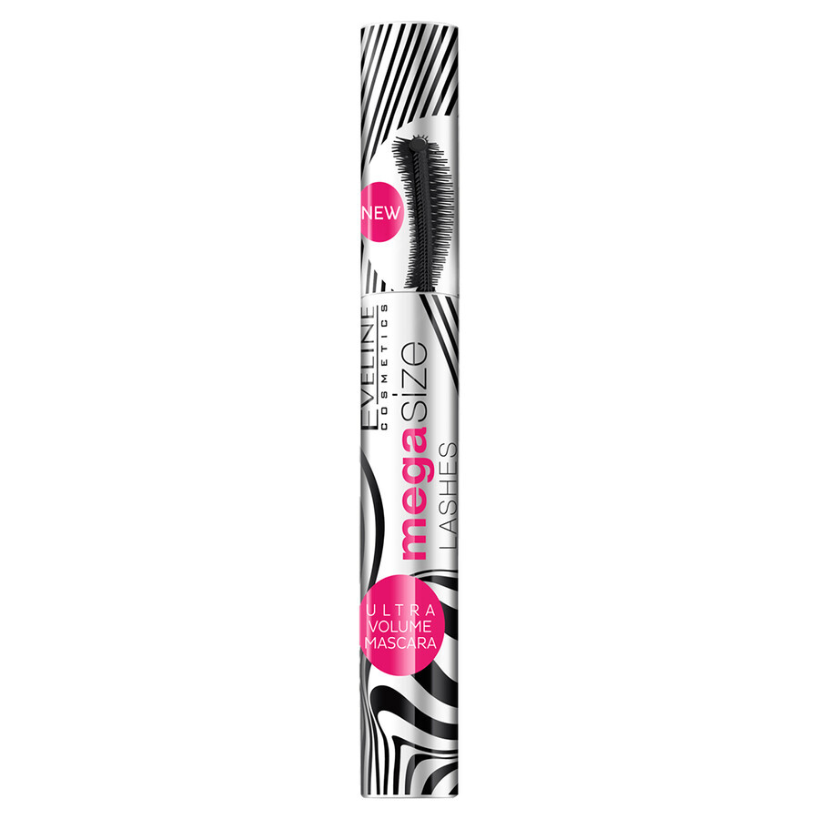 Eveline Cosmetics Mega Size Lashes, máscara, alargamiento y espesamiento, negro, 10 ml