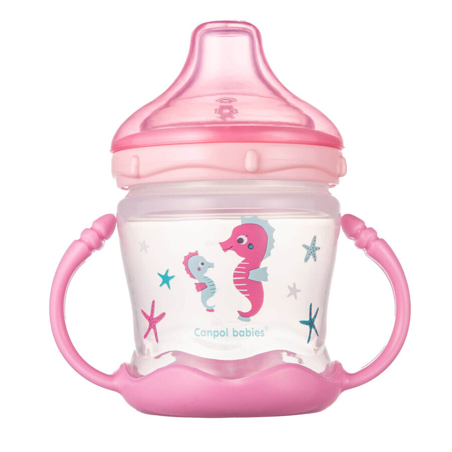 Canpol, Vaso gotero Sweet Fun con asas, a partir de 9 meses, rosa, 180 ml