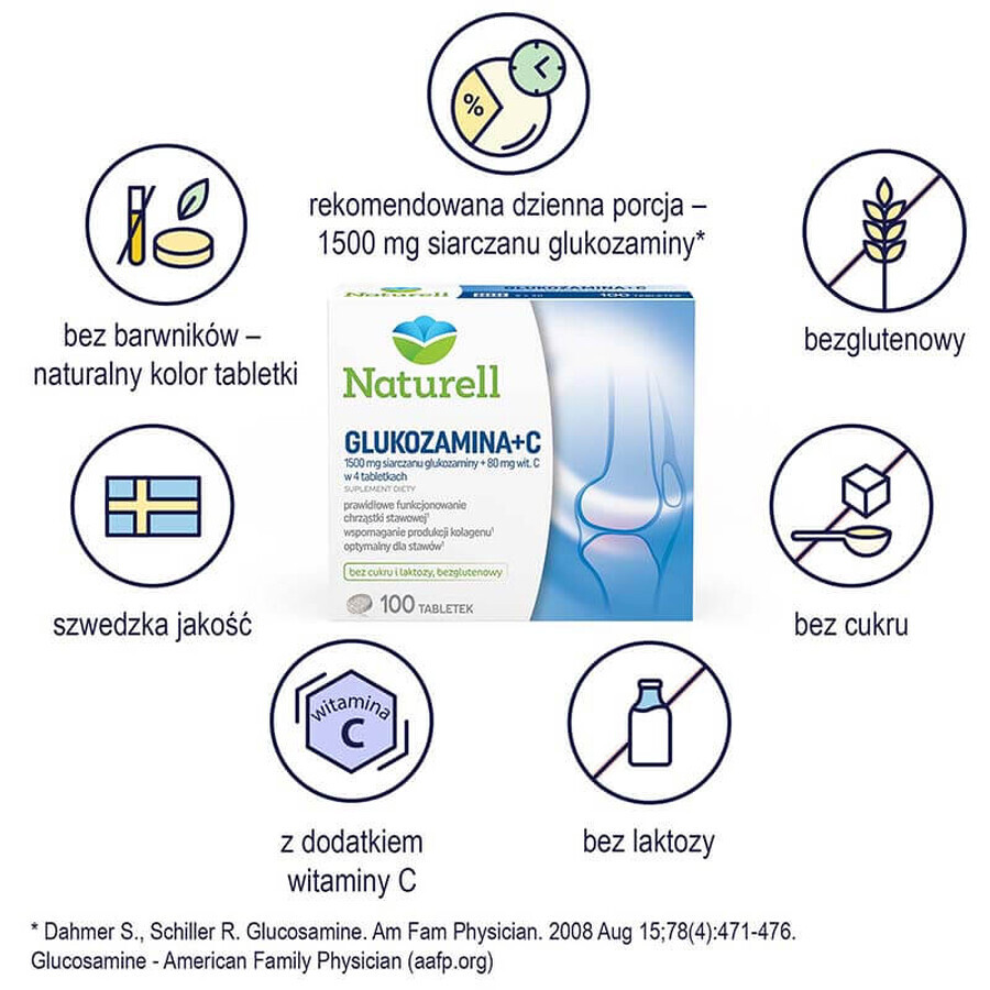 Naturell Glucozamină + C, 100 comprimate