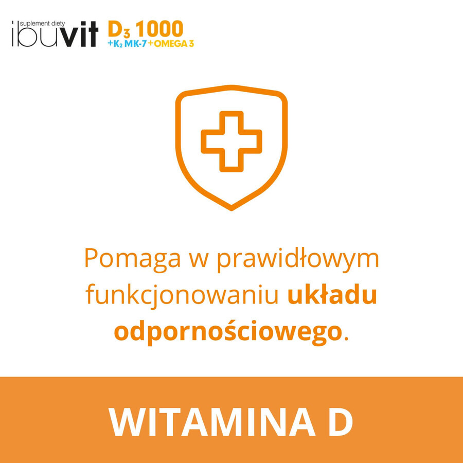 Ibuvit D3 1000 + K2 MK-7 Omega 3, voor kinderen vanaf 6 jaar, adolescenten en volwassenen, 30 capsules VERWIJDERDE VERPAKKING