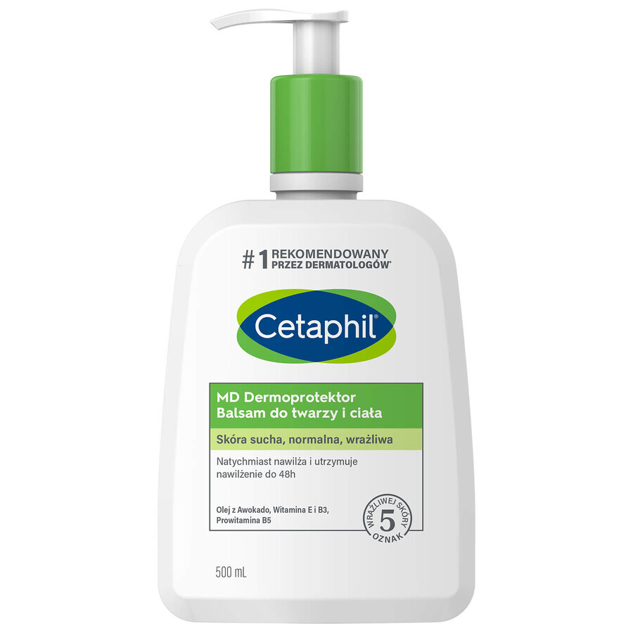 Cetaphil MD Dermoprotektor, bálsamo hidratante para rostro y cuerpo, piel seca y sensible, con bomba, 500 ml