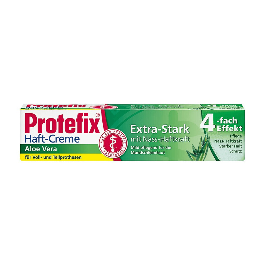 Protefix, crema fijadora para dentaduras postizas, con aloe vera, extra-fuerte, 4 x efecto, 47 g