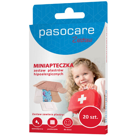 Pasocare mini botiquín de primeros auxilios, juego de tiritas hipoalergénicas, 20 piezas