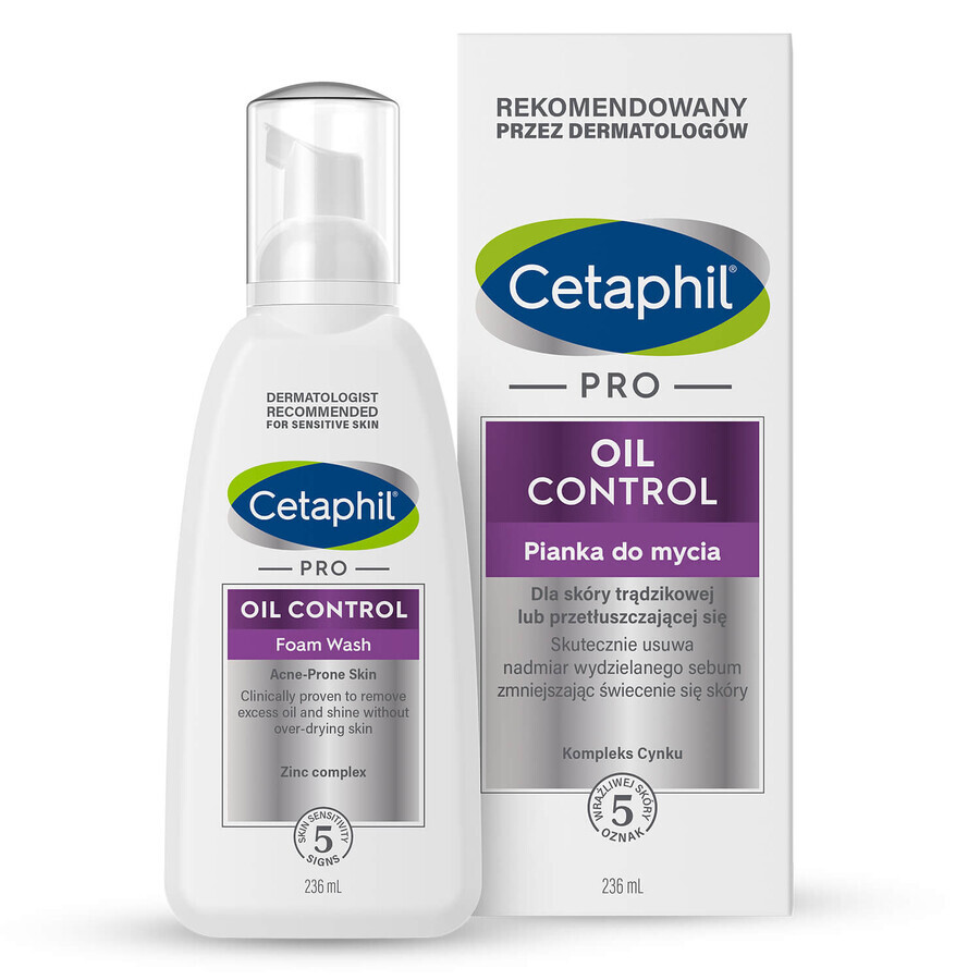 Cetaphil Pro Oil Control, espuma limpiadora facial, piel con tendencia acnéica, 236 ml