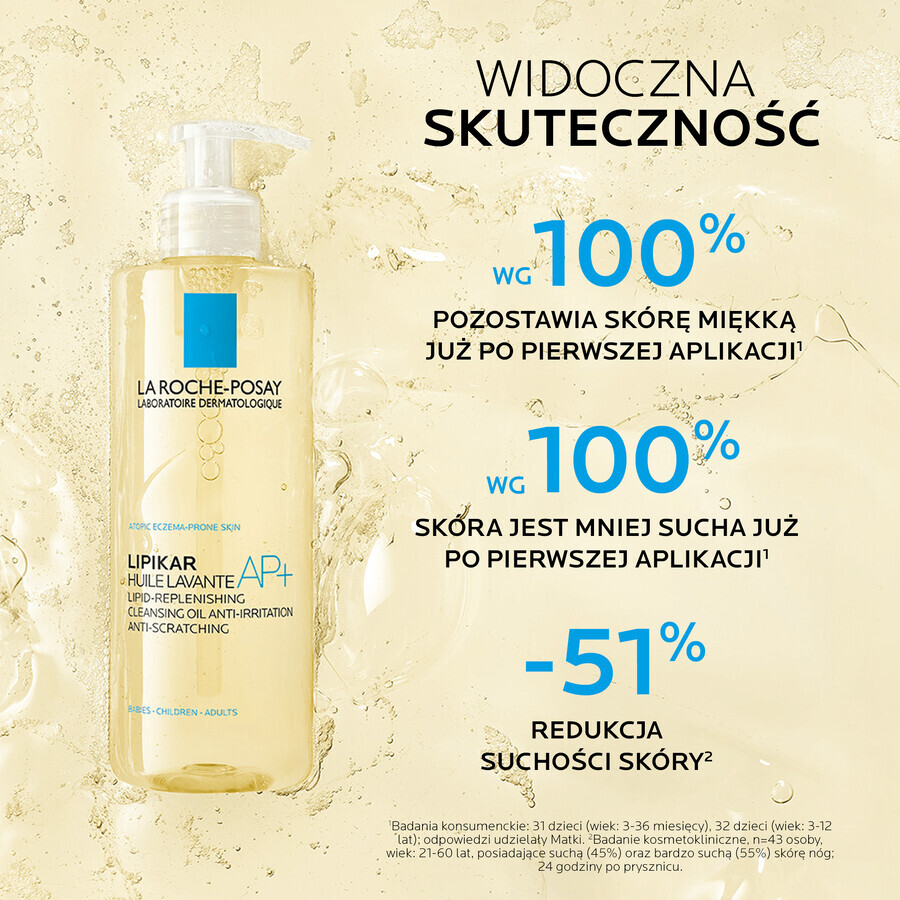 La Roche-Posay Lipikar AP+, Reinigungsöl, rückfettende Lipide gegen Hautirritationen, 400 ml