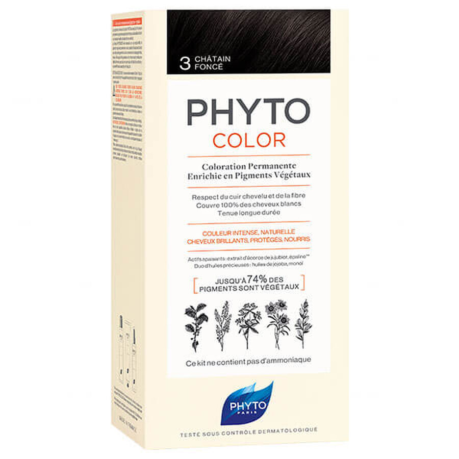 Phyto Color, haarverf, 3 donker kastanje, 50 ml