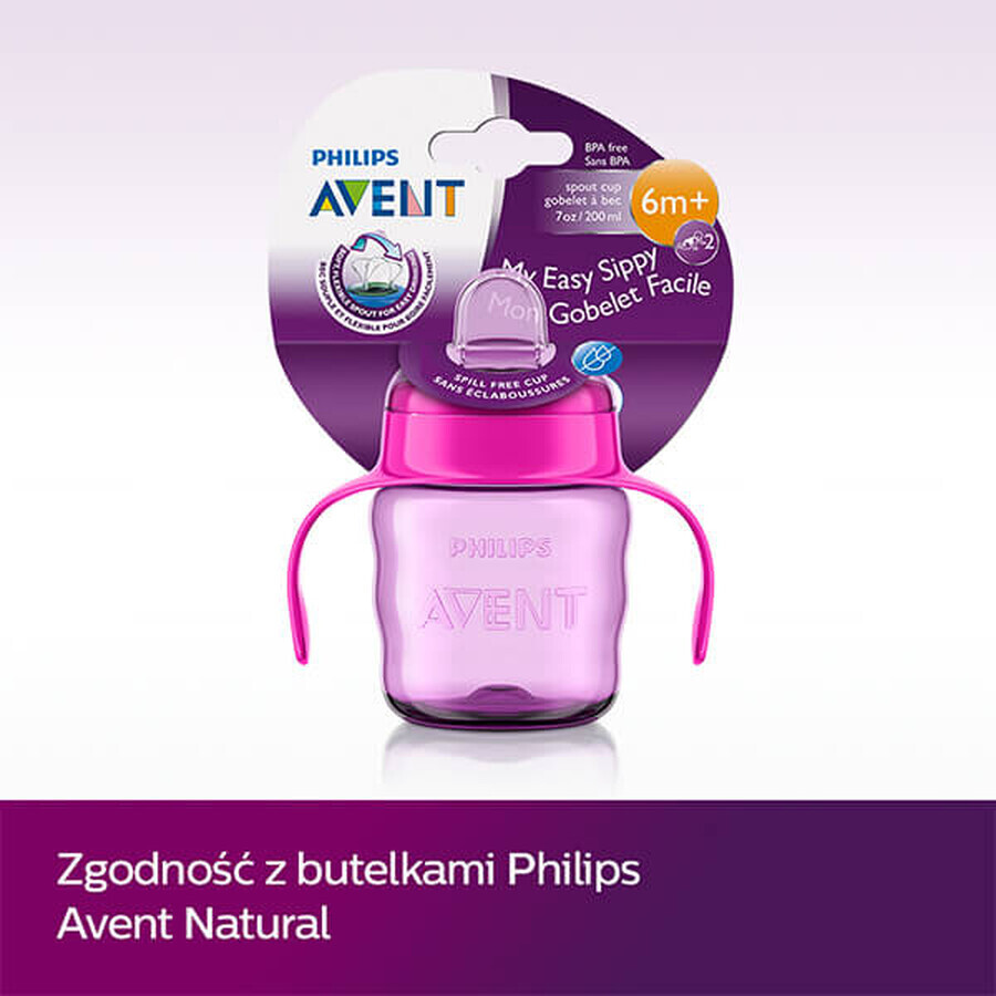 Avent, tazza con manici e boccaglio in silicone, rosa, SCF551/03, dopo 6 mesi, 200 ml