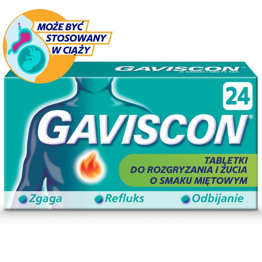 Gaviscon sabor a menta Tab 250 mg + 133,5 mg + 80 mg, 24 comprimidos masticables