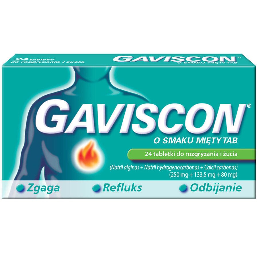 Gaviscon sabor a menta Tab 250 mg + 133,5 mg + 80 mg, 24 comprimidos masticables