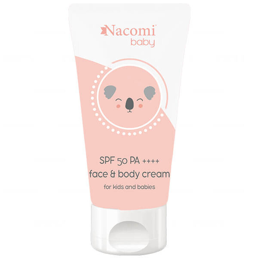 Nacomi Baby, crema para todo tipo de clima, para rostro y cuerpo, para niños y bebés, SPF 50/PA++++, 50 ml