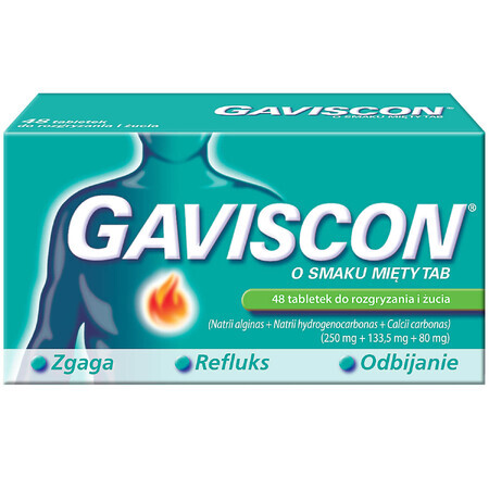 Gaviscon sabor a menta Tab 250 mg + 133,5 mg + 80 mg, 48 comprimidos masticables