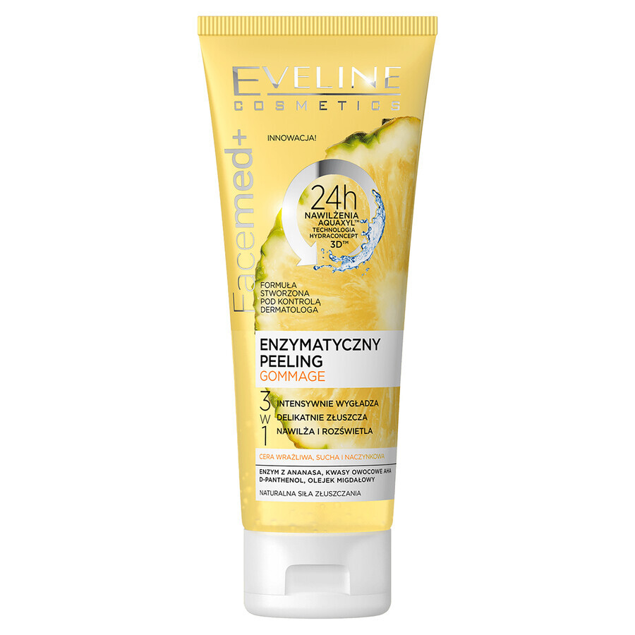 Eveline Cosmetics Facemed+, peeling de gommage enzimático 3 en 1, piel sensible, seca y vascularizada, 75 ml