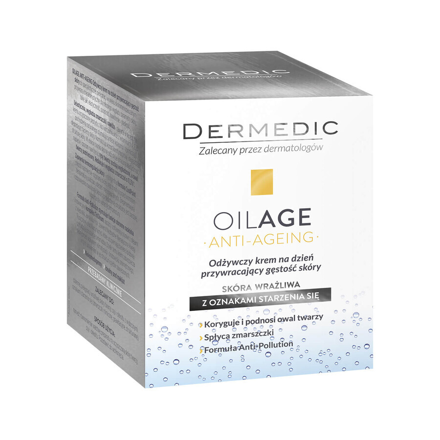 Set Dermedic Oilage Anti-Edad, crema nutritiva de día, 50 ml + syndet aceite lavacara, 25 ml + crema contorno de ojos, 7 ml