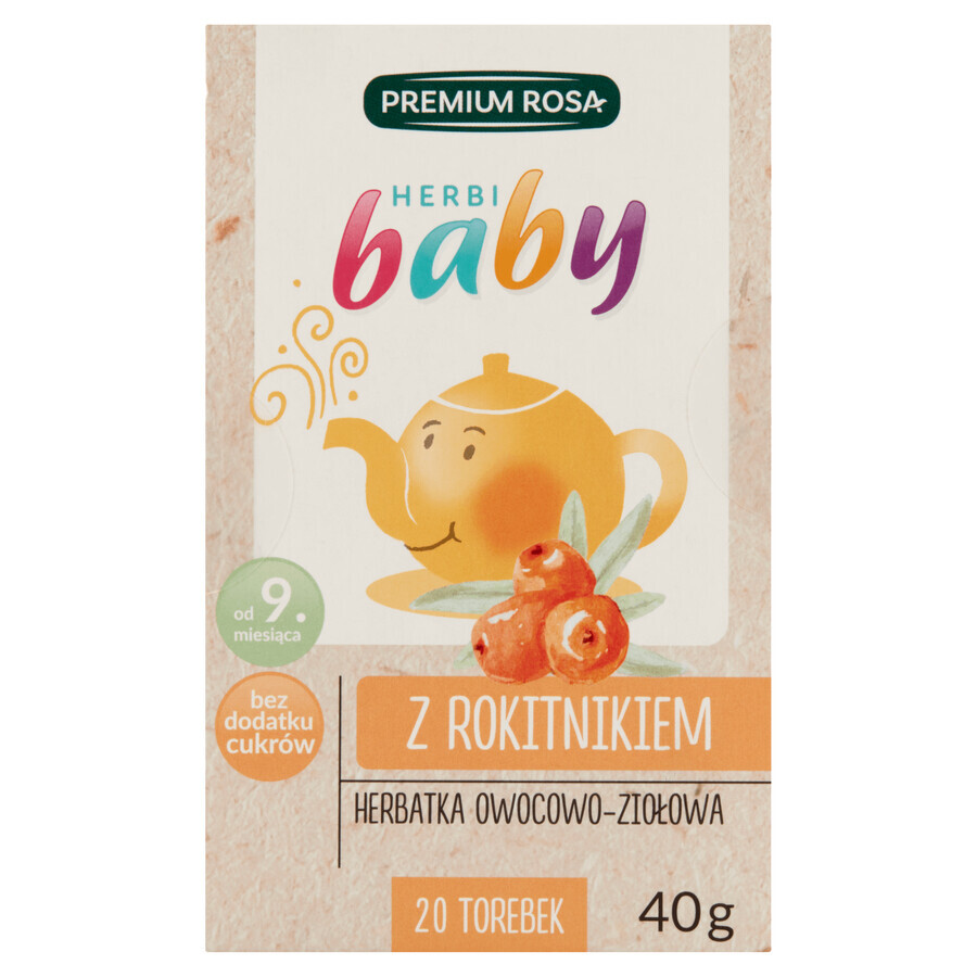 Premium Rosa Herbi Baby espino amarillo, infusión para bebés y niños a partir de 9 meses, 20 bolsitas