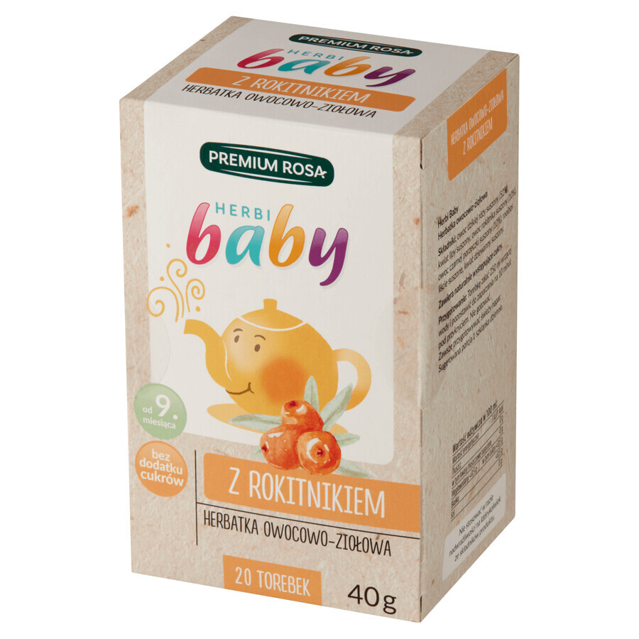 Premium Rosa Herbi Baby espino amarillo, infusión para bebés y niños a partir de 9 meses, 20 bolsitas