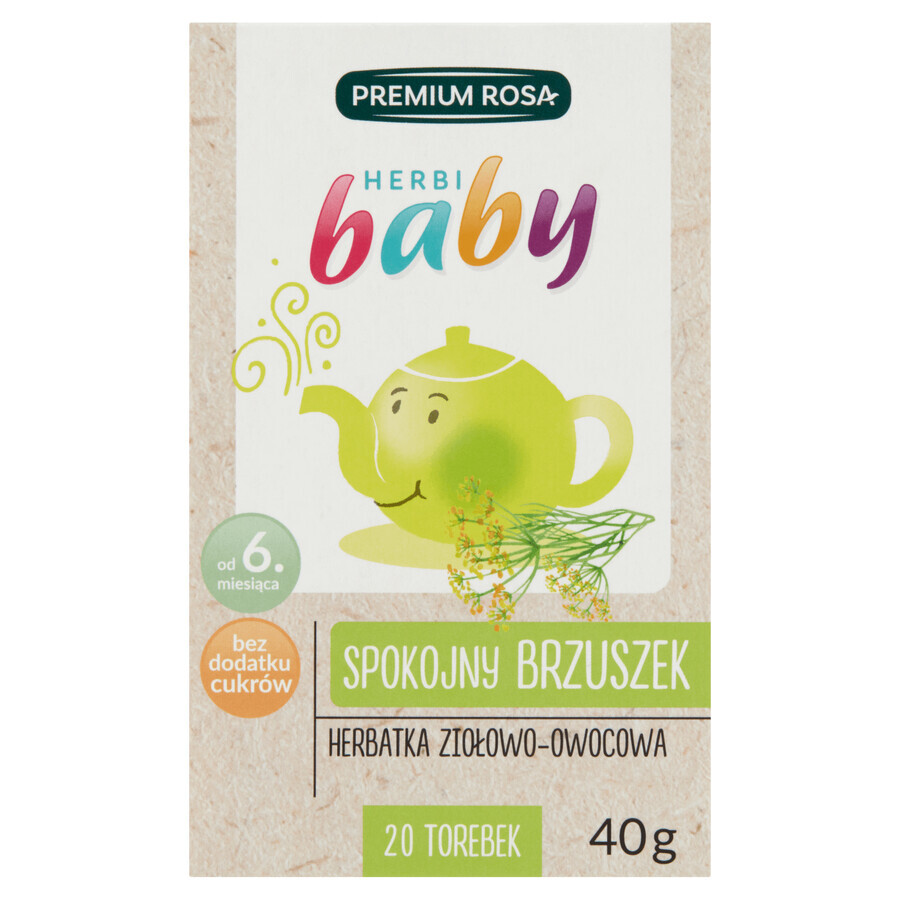 Premium Rosa Herbi Baby Calm Tummy, té para niños y bebés a partir de 6 meses, 20 sobres