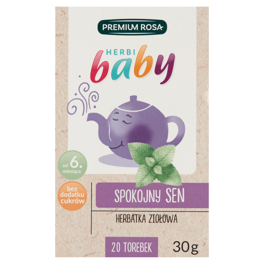 Premium Rosa Herbi Baby Peaceful Sleep, té para niños y bebés a partir de 6 meses, 20 sobres