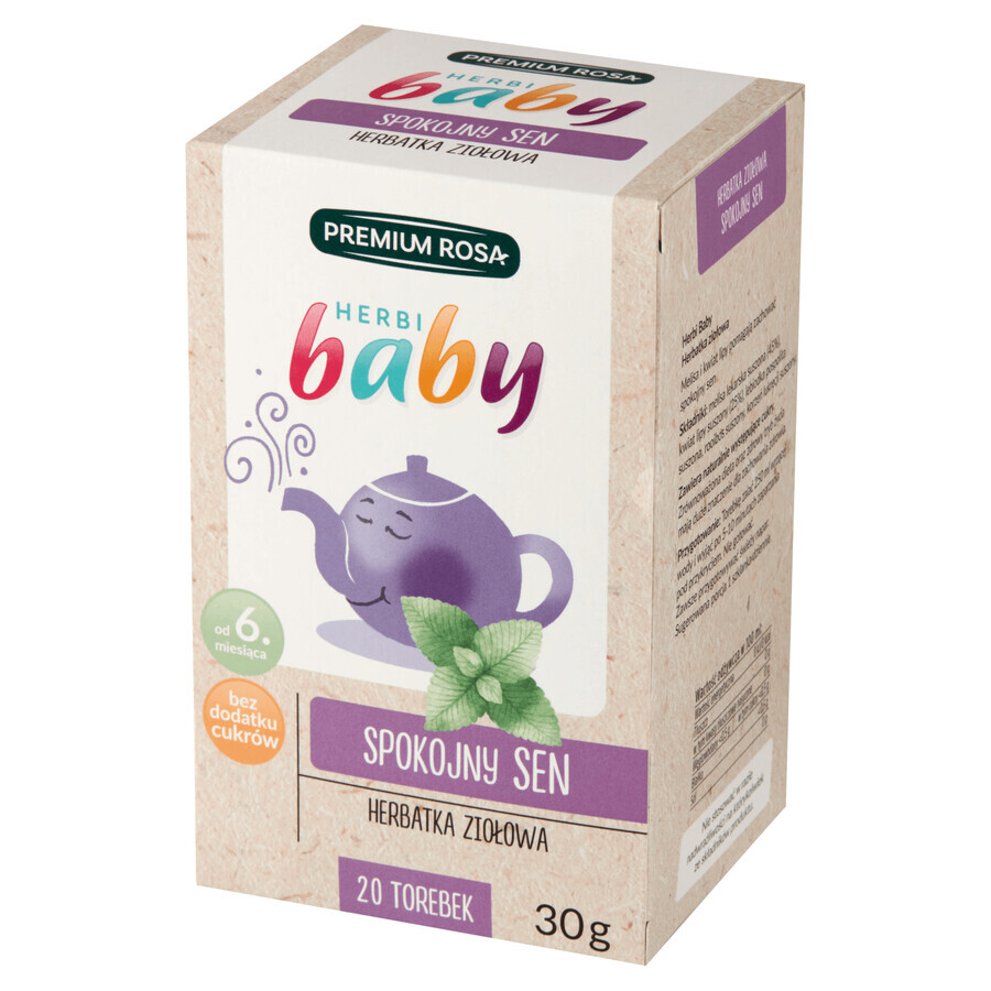 Premium Rosa Herbi Baby Peaceful Sleep, té para niños y bebés a partir de 6 meses, 20 sobres