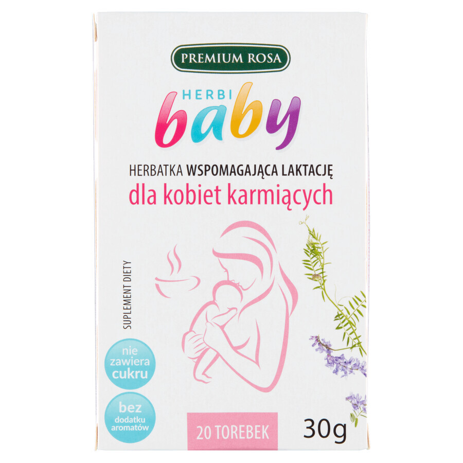 Premium Rosa Herbi Baby, té de apoyo a la lactancia, 20 sobres