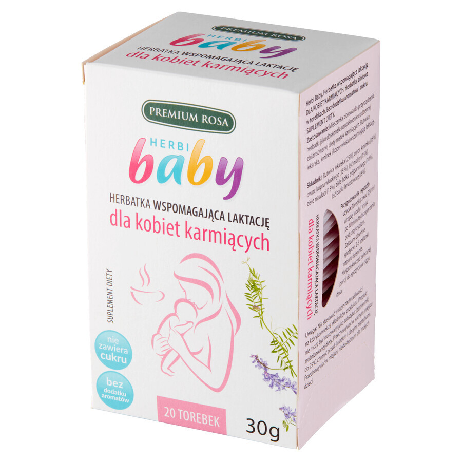 Premium Rosa Herbi Baby, té de apoyo a la lactancia, 20 sobres