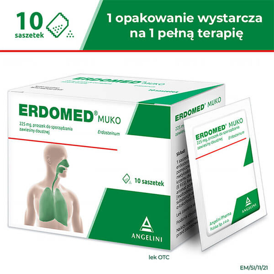 Erdomed Muko 225 mg, polvo para suspensión oral, 10 sobres