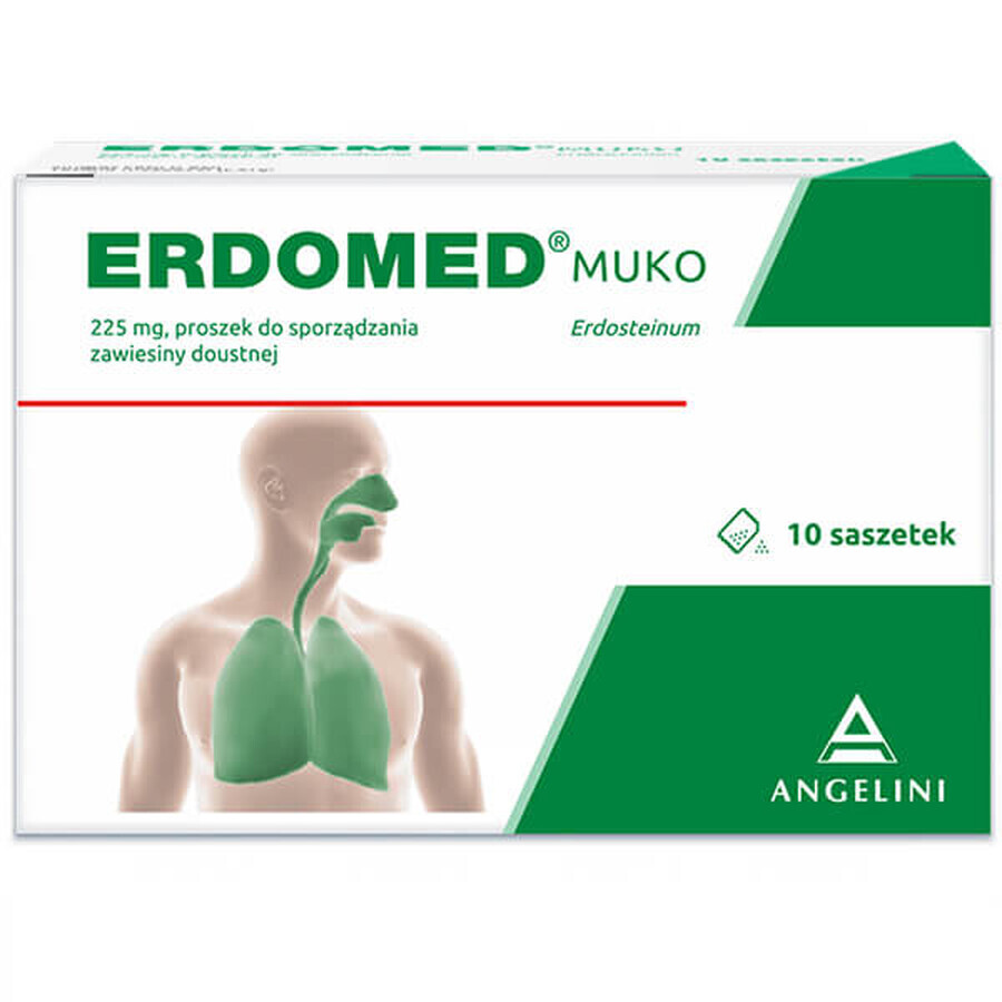 Erdomed Muko 225 mg, polvo para suspensión oral, 10 sobres