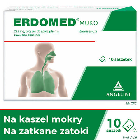 Erdomed Muko 225 mg, polvo para suspensión oral, 10 sobres