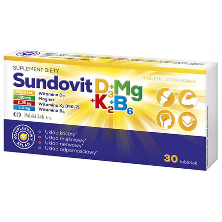 Sundovit D3 + Mg + K2 + B6, 30 comprimidos