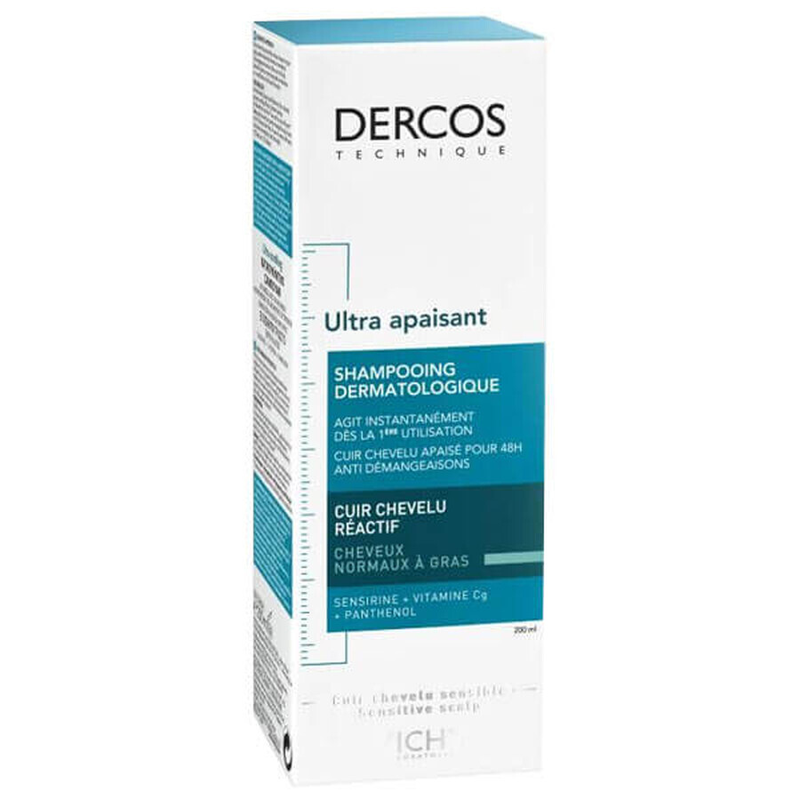 Vichy Dercos Ultra Soothing, shampooing ultra-apaisant, cheveux normaux et gras, 200 ml