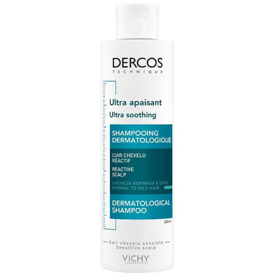 Vichy Dercos Ultra Soothing, shampooing ultra-apaisant, cheveux normaux et gras, 200 ml