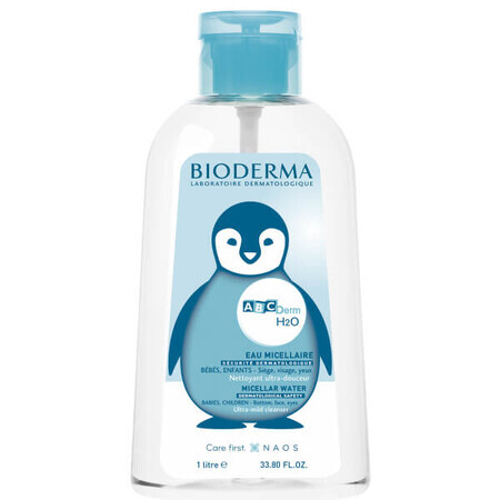 Bioderma ABcDerm H2O, líquido micelar para la limpieza de la piel de bebés y niños desde el nacimiento, 1 l