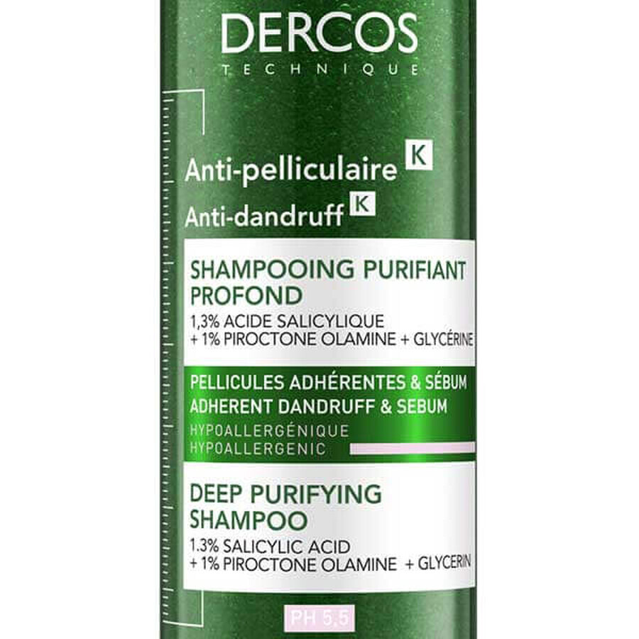 Vichy Dercos Anti Dandruff K, champú anticaspa, limpieza profunda, 250 ml