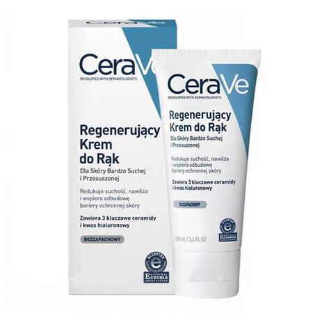 CeraVe, cremă de mâini regenerantă, piele foarte uscată și deshidratată, 100 ml