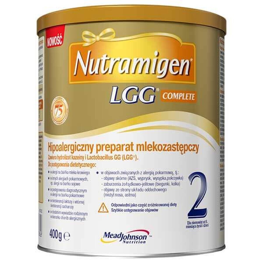 Nutramigen 2 LGG Complete, sustituto hipoalergénico de la leche, a partir de 6 meses, 400 g