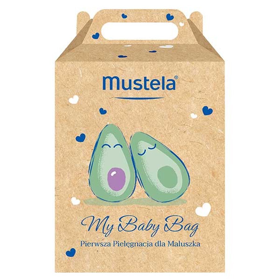 Mustela Bebe Enfant My Baby Bag set, gel limpiador, 200 ml + crema facial, 40 ml + crema para cambiar pañales, 50 ml + toallitas húmedas, 25 unidades