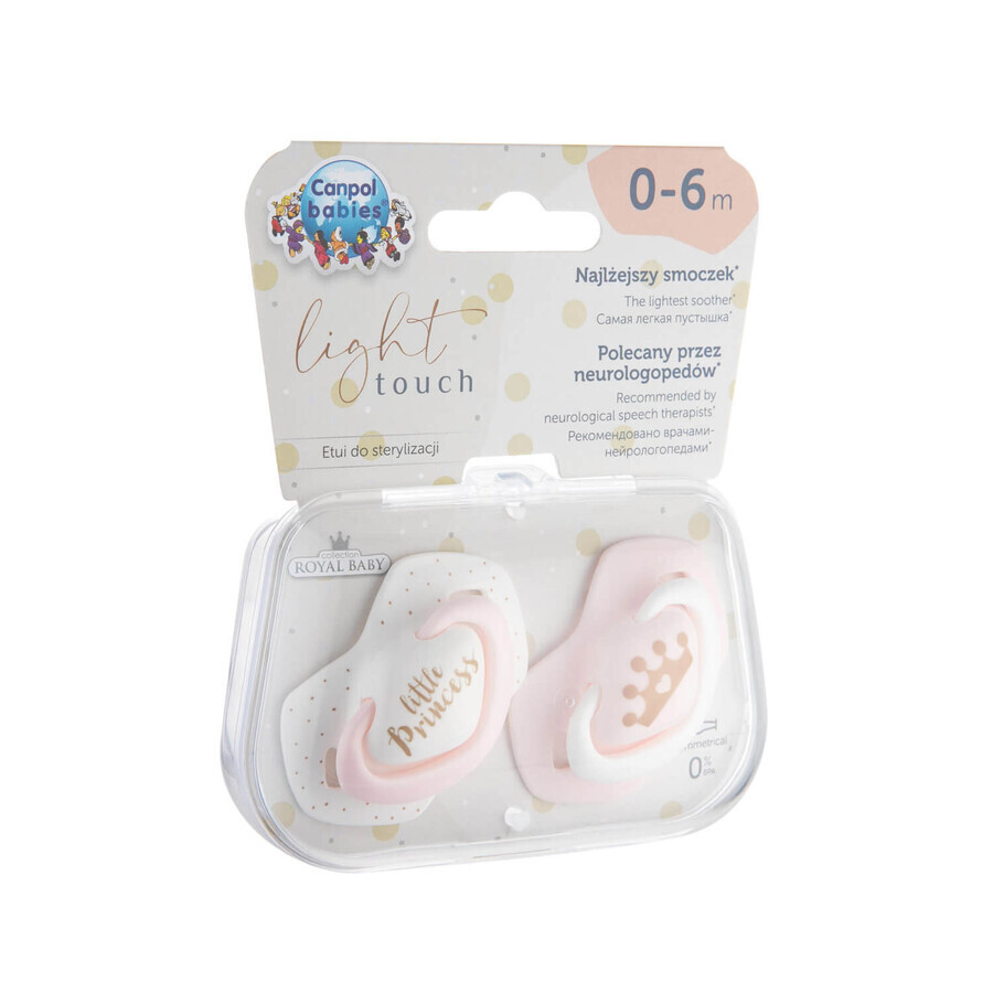 Canpol Babies, sucette, silicone, symétrique, Royal Baby, rose, 22/650, 0-6 mois, 2 pièces