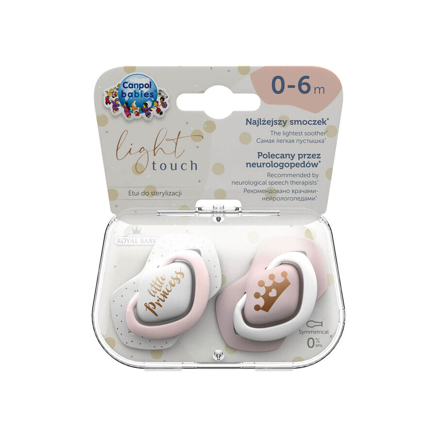 Canpol Babies, sucette, silicone, symétrique, Royal Baby, rose, 22/650, 0-6 mois, 2 pièces