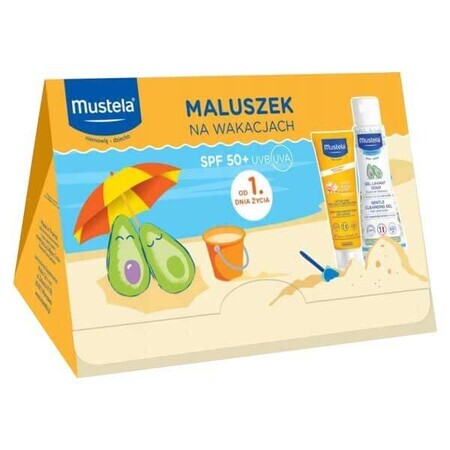 Mustela Baby On Vacation Set, loción de protección solar, SPF 50+, 40 ml + gel limpiador, 100 ml