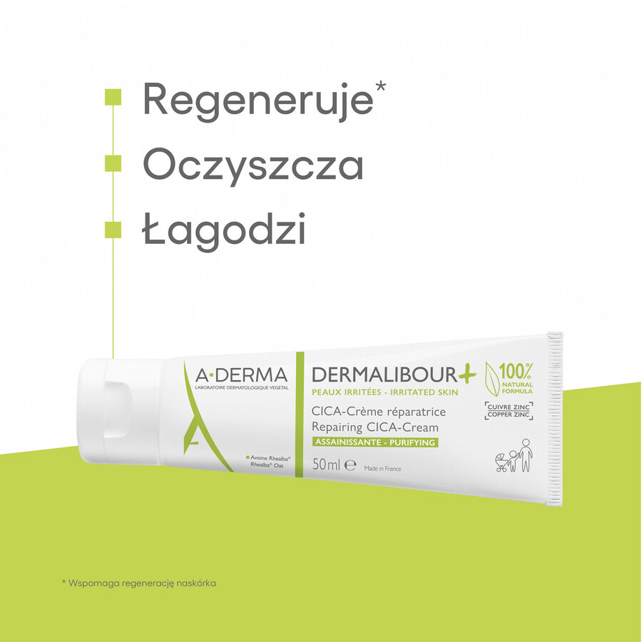 A-Derma Dermalibour+ Cica, Regenerationscreme für gereizte Haut, ab Tag 1, 50 ml