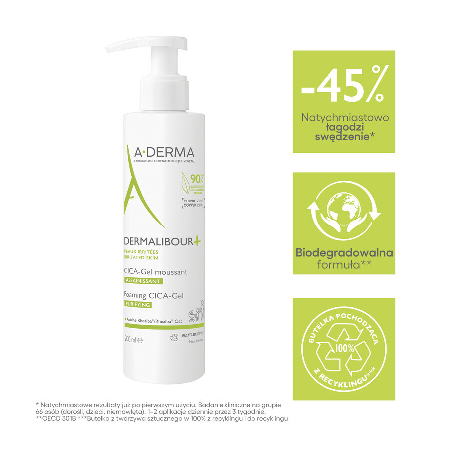 A-Derma Dermalibour+ Cica, Cleansing gel for irritated skin, 200 ml