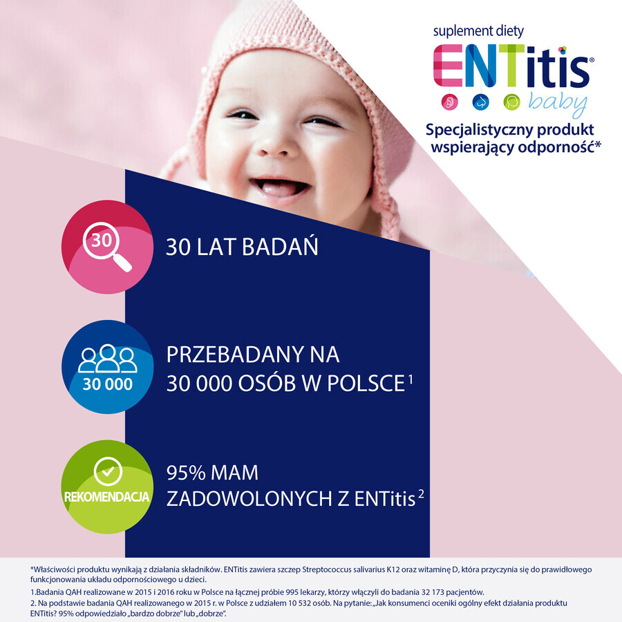 ENTitis Baby para lactantes mayores de 6 meses y niños, sabor fresa, 30 sobres